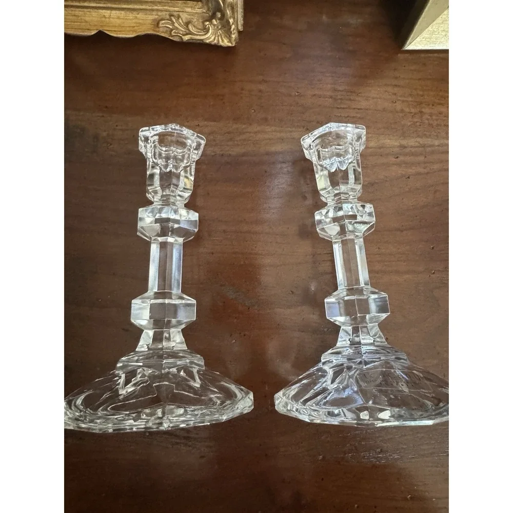 Vintage Toscany 24% Lead Crystal Candlestick Holders‎ Pair, Hexagon Base Austria